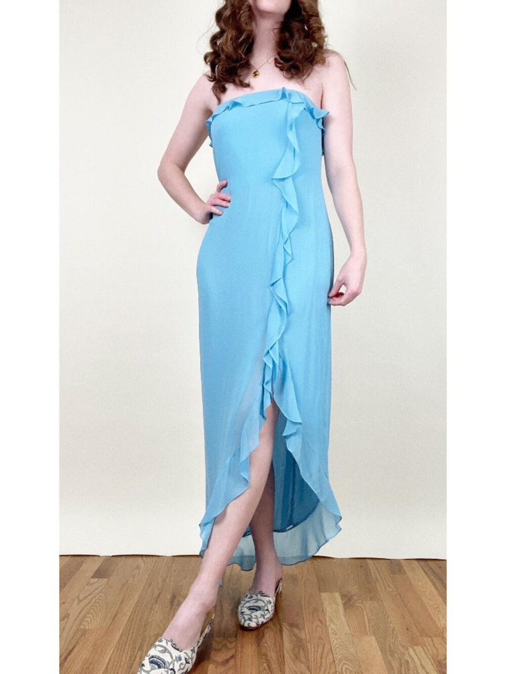 Vintage Ralph Lauren 100% Silk Midi Maxi Dress Wedding Guest Cocktail Party Y2K